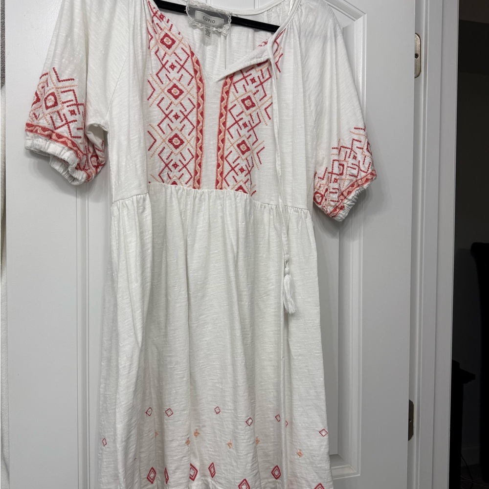 Cupio White and Red Embroidered Dress